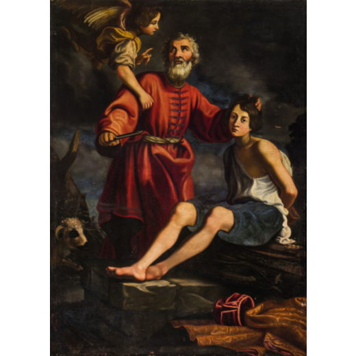 PITTORE TOSCANO DEL XVII SECOLO Sacrificio di Isacco<br>Olio su tela, cm 190X136