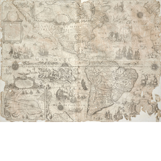 BLAEU, Willem (1571-1638)- TODESCHI, Pietro (XVII sec). [Nova Acurata Totius Americae Tabula]. [Bolo
