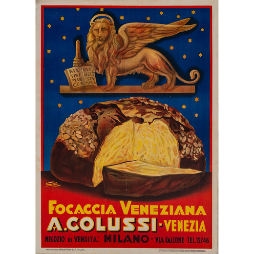 Focaccia Veneziana, A. Colussi Manifesto Litografia [Telato]<br>by Emka<br>Edito Arti Grafiche Navar