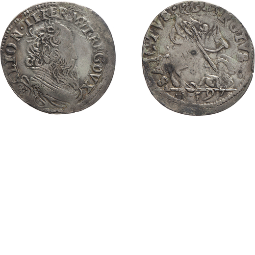 ZECCHE ITALIANE. FERRARA. ALFONSO II DESTE (1559-1597). GIORGINO 1597 Argento, 2,75 gr, 25 mm. Raro.