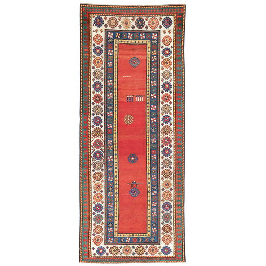 PASSATOIA SALIANI, AZERBAIJAN, CIRCA 1880 CM 110X263<br>Il tappeto è stato restaurato magistralment
