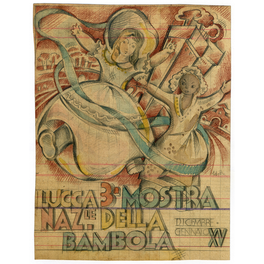 Lucca, 3° Mostra Nazionale della Bambola  Bozzetto Pubblicitario<br>[Tecnica Mista su Carta] <br>by