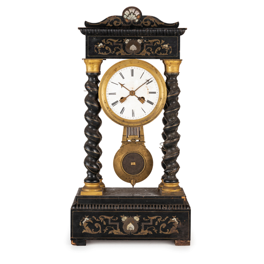 PENDOLA A PORTICO, FRANCIA, EPOCA NAPOLEONE III orologio dappoggio in legno ebanizzato con struttura