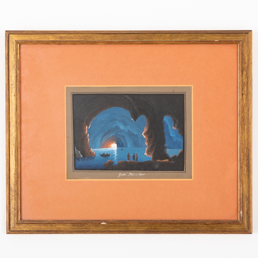 PITTORE DEL XIX SECOLO <br>Grotta blu a Capri <br>Gouache su carta, cm 20,5X28