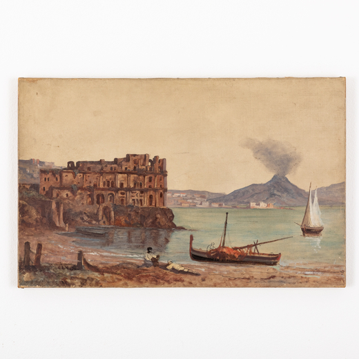 PITTORE DEL XIX-XX SECOLO <br>Veduta del Vesuvio<br>Olio su tela, cm 35X55
