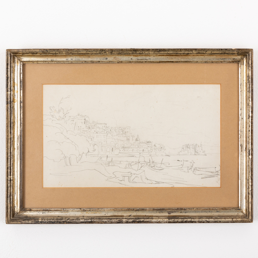 JOHANN JAKOB FREY Basilea, 1813 - Roma, 1865<br>Marina   <br>Matita su carta, cm 22X38 