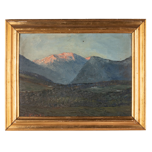 PAOLO PUNZO 1906 - 1979<br>Paesaggio di montagna<br>Firmato P Punzo in basso a sinistra<br>Olio su t