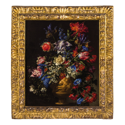 MARIO NUZZI detto MARIO FIORI (Roma, 1603 - 1673)<br>Vaso di fiori<br>Olio su tela, cm 66,8X49,8<br>