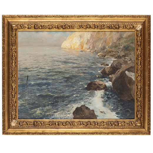 RAFFAELE GIANNETTI Porto Maurizio 1837 - Genova 1915<br>Brezza marina sulla costa ligure<br>Firmato 
