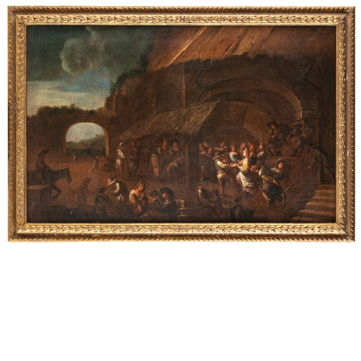 MATTEO GHIDONI (Firenze, 1626 - Padova, 1700)<br>Festa paesana <br>Olio su tela, cm 94X142
