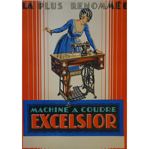 Machine a Coudre, Excelsior Manifesto Pubblicitario [Telato]<br>Anonimo <br>1935 ca. ; Misure h 79 x