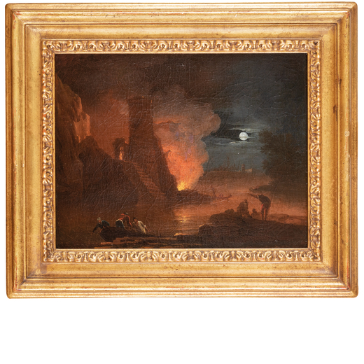 FRANCESCO FIDANZA (Roma, 1747 - Milano, 1819)<br>Veduta costiera al chiaro di luna<br>Olio su tela, 
