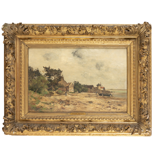 ANTOINE GUILLEMET Chantilly, 1843 - Mareuil, 1918<br>Veduta di Chaumieres sulla costa <br>Firmato A 