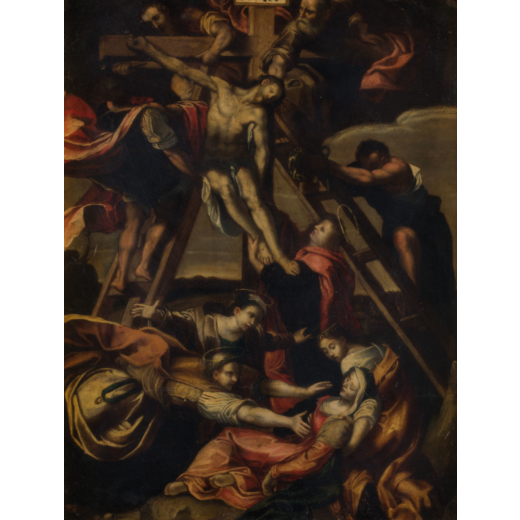PITTORE  FIAMMINGO DEL XVII-XVIII SECOLO  Crocifissione <br>Olio su rame, cm 37X28