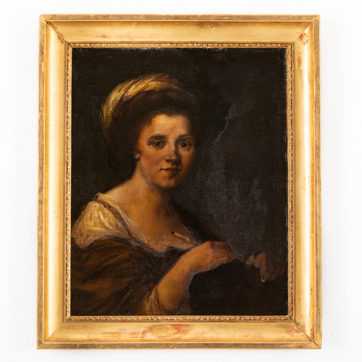 PITTORE DEL XVIII-XIX SECOLO Ritratto di Angelica Kauffmann<br>Olio su tela, cm 63X51