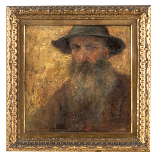 GIANNI QUAGLIO Udine 1885 - Milano 1960<br>Ritratto di uomo con cappello <br>Firmato G Quaglio a sin