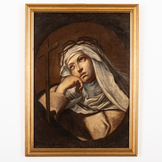 PITTORE DEL XVII-XVIII SECOLO Santa Caterina<br>Olio su tela, cm 71X50