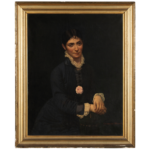 MICHELE GAMBERINI Cento, 1840 - Genova dopo il 1892<br>Ritratto di giovane nobildonna<br>Firmato Gam