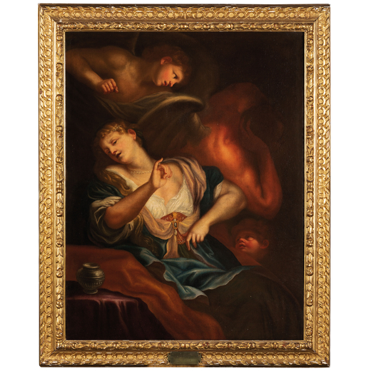 DOMENICO PIOLA (bottega di) (Genova, 1627 - 1703)<br>Maria Maddalena <br>Olio su tela, cm 140X109