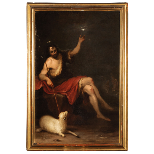 PITTORE DEL XVII-XVIII SECOLO San Giovanni Battista <br>Olio su tela, cm 164X107