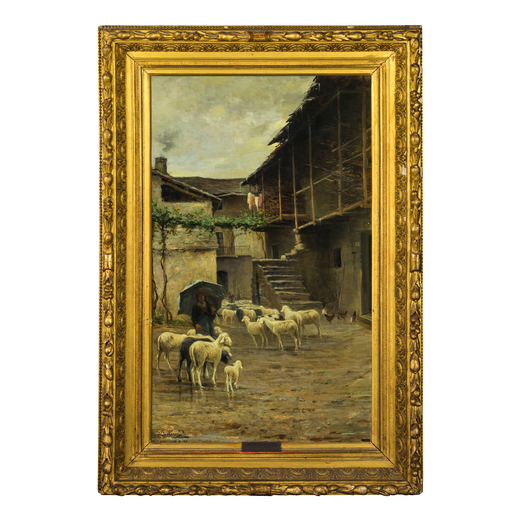 LORENZO DELLEANI Pollone 1840 - Torino 1908<br>(attr.a)<br>Ritorno dal pascolo 