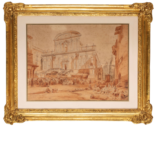 ACHILLE VIANELLI Porto Maurizio 1803 - Benevento 1894<br>Veduta di San Paolo a Napoli<br>Firmato e d