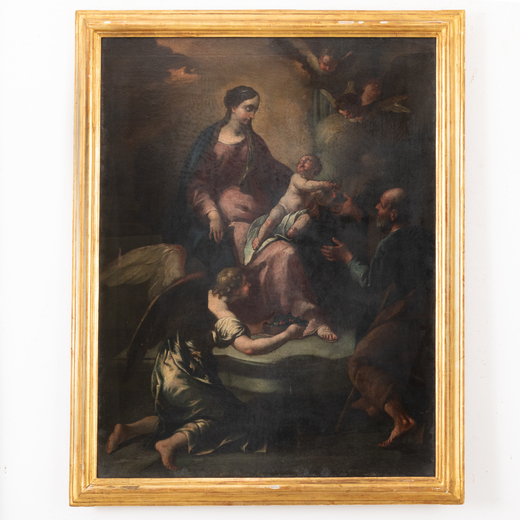 CARLO CIGNANI (attr. a) (Bologna, 1628 ; Forlì, 1719)<br>Sacra famiglia con angelo <br>Olio su tela