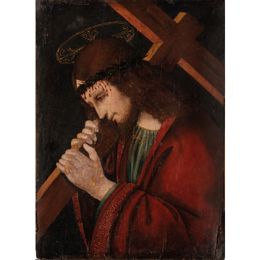 MARCO PALMEZZANO (attr. a) (Forlì, 1459 - 1539)<br>Cristo portacroce<br>Olio su tavola, cm 49X36