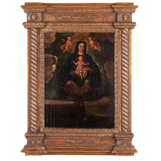 PITTORE DEL XVIII SECOLO Madonna con Bambino<br>Olio su tela, cm 47X35
