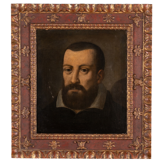 SCIPIONE PULZONE (maniera di) (Gaeta, 1544 circa - Roma, 1598)<br>Ritratto duomo<br>Olio su tela, cm