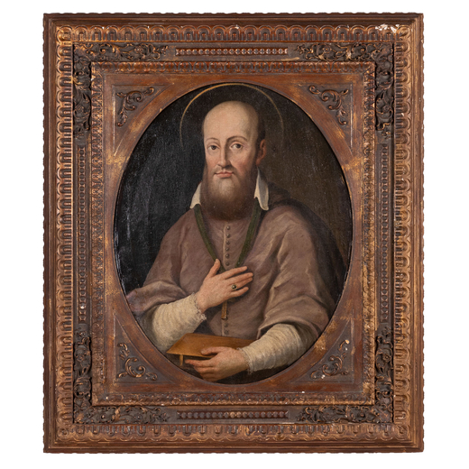 PITTORE LOMBARDO DEL XVIII SECOLO San Francesco di Sales<br>Olio su tela, cm 70X50