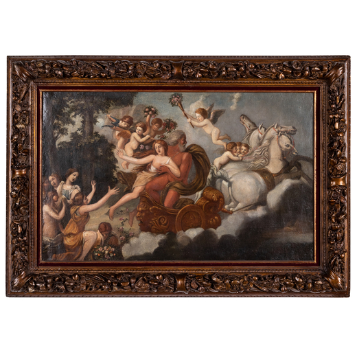 PITTORE DEL XVIII SECOLO Ratto di Proserpina<br>Olio su tela, cm 52X83