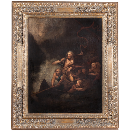 PITTORE DEL XVIII SECOLO Cristo nella tempesta<br>Olio su tela, cm 81X63