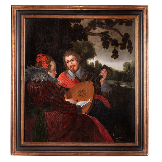 ANTHONIE PALAMEDESZ (cerchia di) (Delft, 1600/01 - Amsterdam, 1673)<br>Musici<br>Olio su tavola, cm 