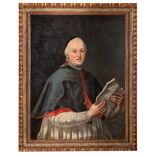PITTORE DEL XVIII SECOLO Ritratto di vescovo<br>Olio su tela, cm 100X76