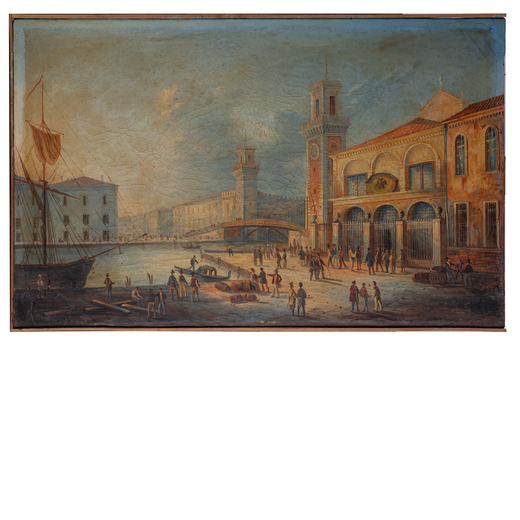 PITTORE DEL XIX SECOLO Veduta di Venezia<br>Olio su tela, cm 39X63,5