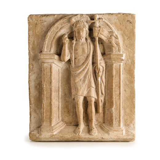 RILIEVO IN PIETRA, VENETO, XV-XVI SECOLO raffigurante Cristo Redentore entro architettura; usure, gr