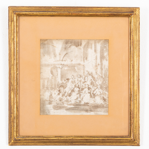 PITTORE VENETO DEL XVIII SECOLO  Scena religiosa<br>Matita e acquerello su carta, cm 19,5X17,5