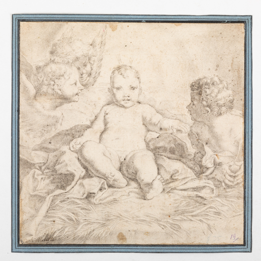 CARLO MARATTI (copia da) (Camerano, 1625 - Roma, 1713)<br>Gesù Bambino con San Giovannino e Angeli 