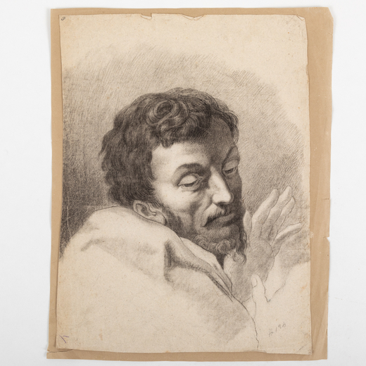 PITTORE DEL XVIII-XIX SECOLO  Studio di volto<br>Carboncino su carta, cm 47X35
