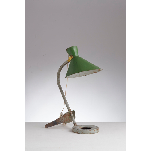 PIERRE GUARICHE (ATTRIB. A) Lampada da tavolo. Metallo smnaltato. Francia anni 50.<br>cm 50x24x33