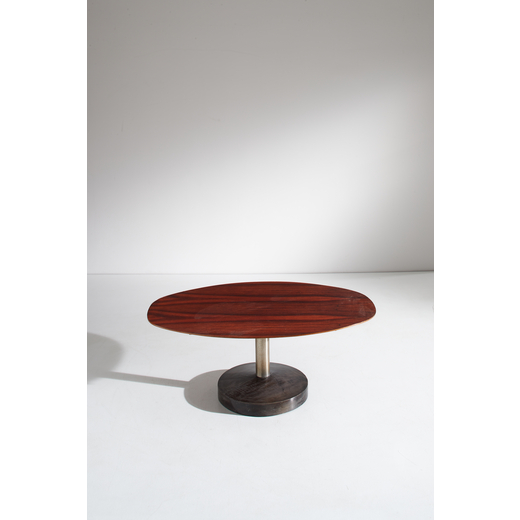CORRADO CORRADI DELLACQUA (ATTRIB. A) Tavolino. Legno tinto, metallo nichelato, legno esotico. Produ