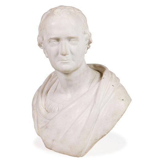 SCULTURA IN MARMO BIANCO, XVIII-XIX SECOLO  raffigurante busto forse di Marco Tullio Cicerone (106 a