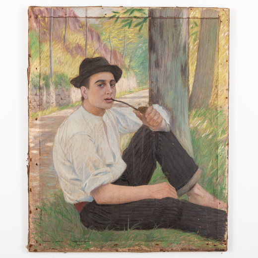 VALENTINO GHIGLIA Firenze, 1903 - 1960<br>Ritratto di giovane che fuma la pipa <br>Firmato Valen Ghi