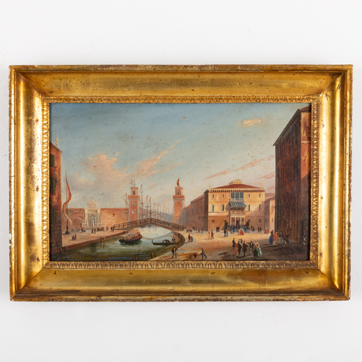 PITTORE DEL XIX SECOLO Veduta di Venezia<br>Olio su tela, cm 38X62