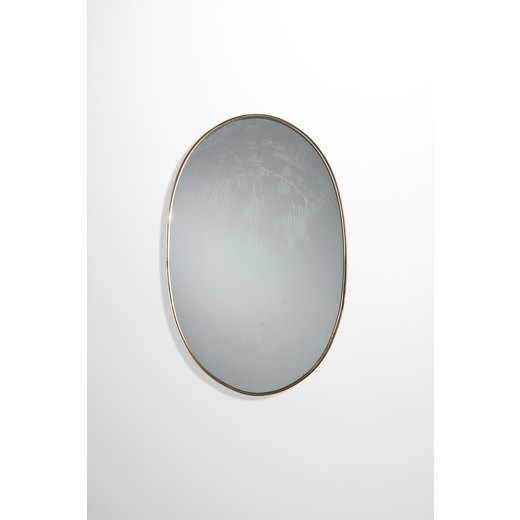 MANIFATTURA ITALIANA Specchio. Legno, ottone, cristallo specchiato. Italia anni 50.<br>cm 60x39x2,5