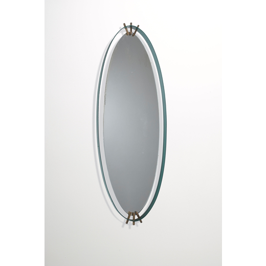 MANIFATTURA ITALIANA Specchio. Metallo smaltato, ottone, cristallo specchiato molato. Italia anni 50
