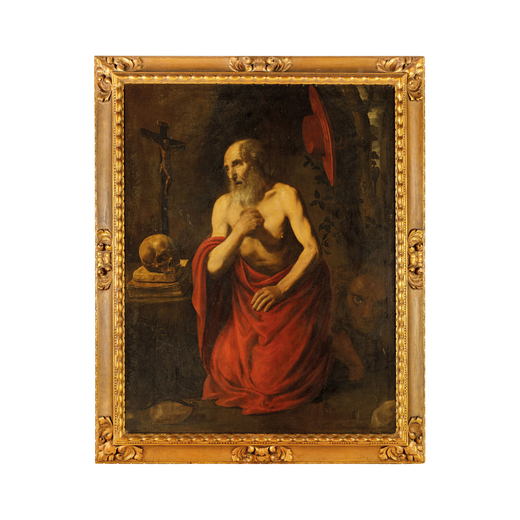 PITTORE LOMBARDO DEL XVI-XVII SECOLO San Girolamo<br>Olio su tela, cm 150X116,5