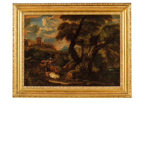 PIETER MULIER DETTO IL TEMPESTA (Haarlem, 1637 - Milano, 1701)<br>Paesaggio pastorale<br>Olio su tel