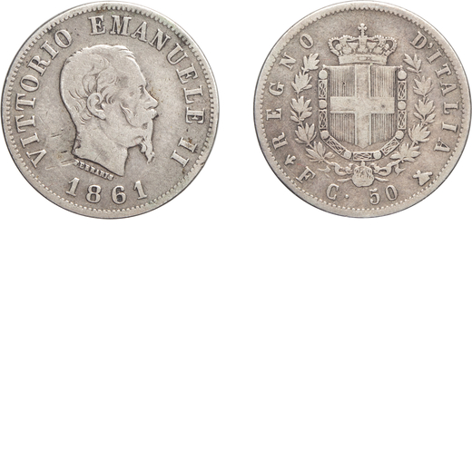 SAVOIA. REGNO DITALIA. VITTORIO EMANUELE II (1861-1878). 50 CENTESIMI 1861 Firenze. Argento, 2,38 gr